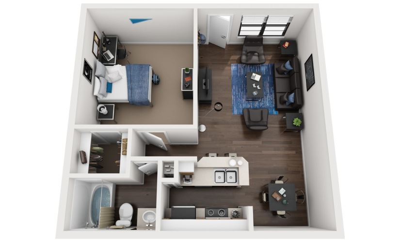 A3 - 1 bedroom floorplan layout with 1 bathroom and 650 square feet