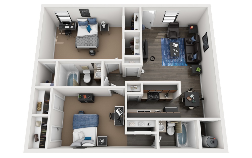 B2 - Get up to a $1200 Gift Card! - 2 bedroom floorplan layout with 2 bathrooms and 930 square feet