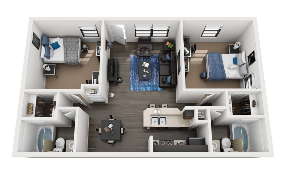 B3 - Get up to a $1200 Gift Card! - 2 bedroom floorplan layout with 2 bathrooms and 980 square feet